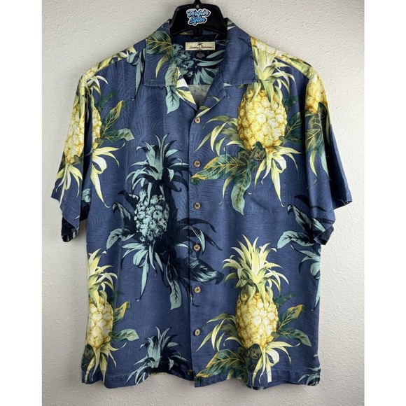 Tommy Bahama Other - Tommy Bahama Medium Blue Pineapple Silk Hawaiian Short Sleeve Button Shirt